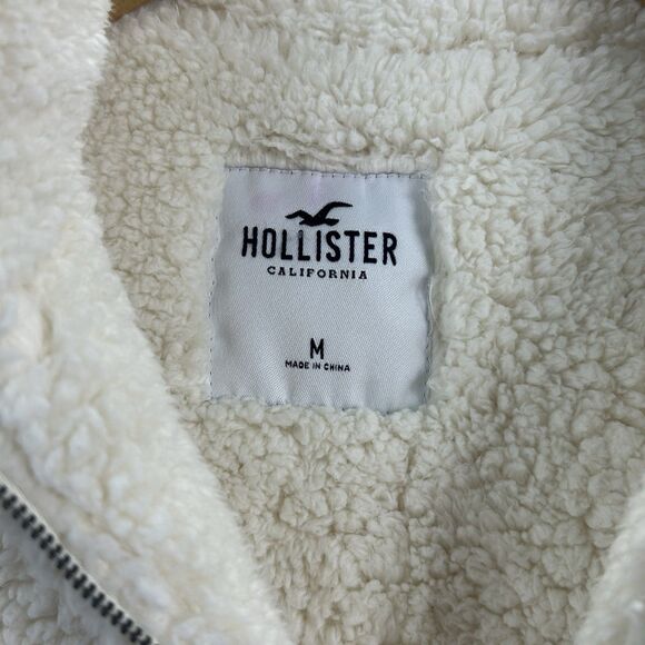 Hollister Cream Medium Sherpa Half Zip Cropped Pullover Fleece Sweater Warm Cozy - Picture 5 of 6
